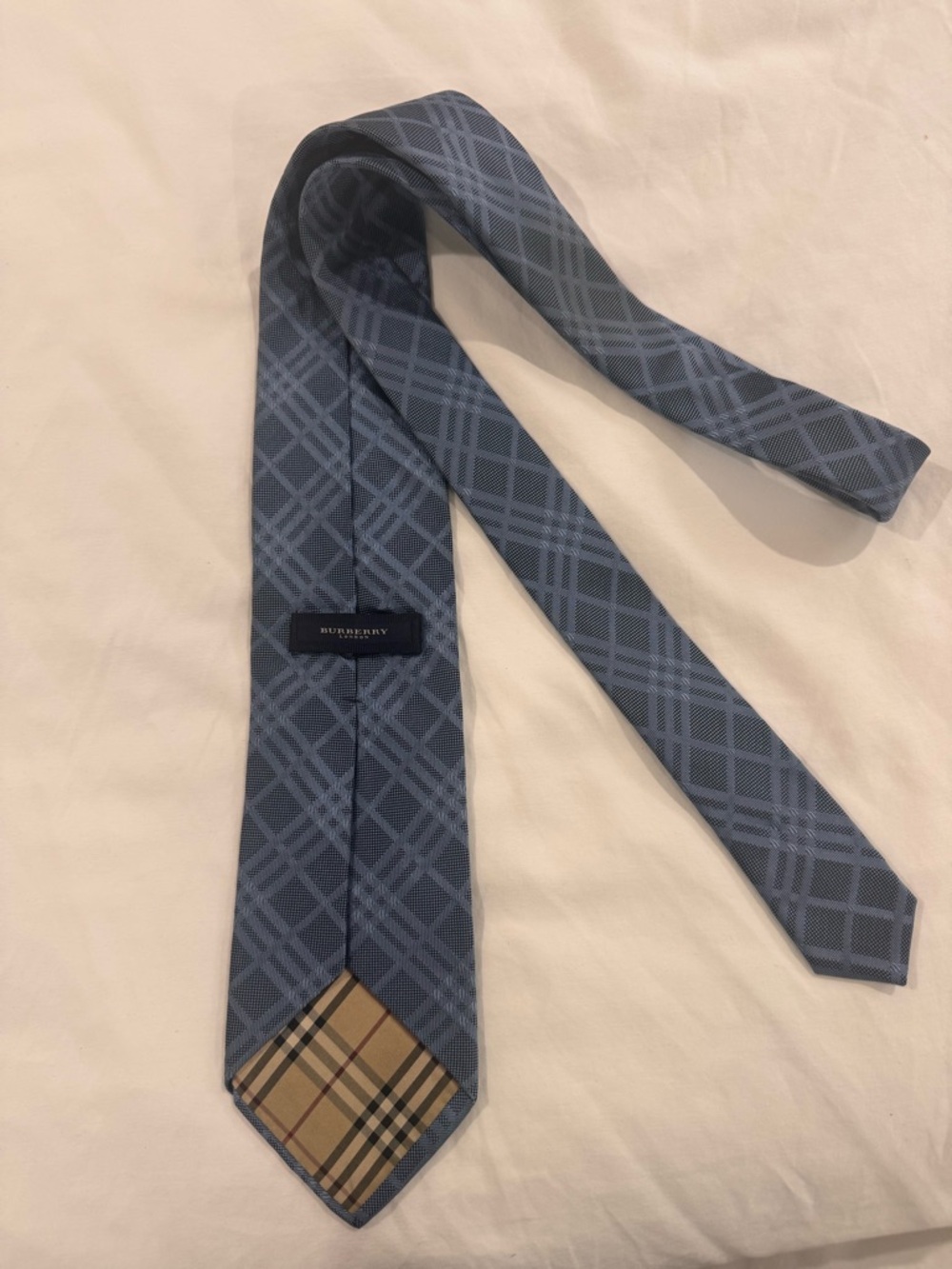 Men's Navy Plaid Tie - Burberry - Picture 3 of 5